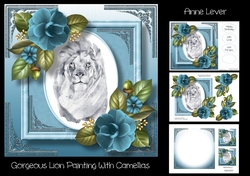 Gorgeous Lion Painting With Camellias