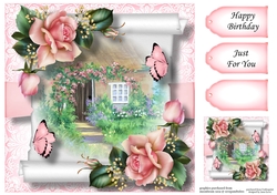 Floral Parchment Scroll 3 8x8