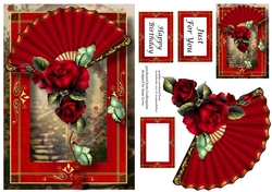 Floral Fan Red Roses A5
