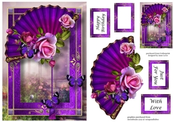 Floral Fan Purple Roses A5