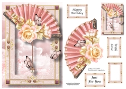 Floral Fan Pale Pink Roses A5