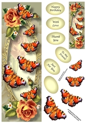 Beautiful Butterflies & Peach Roses Lge DL