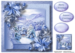Christmas Monochrome Blue - Snowy Village 8x8