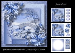 Christmas Monochrome Blue - Snowy Bridge & Stream