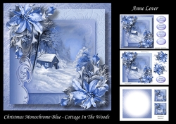 Christmas Monochrome Blue - Cottage In The Woods