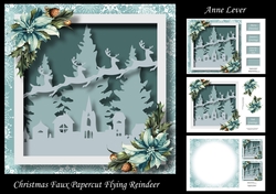 Christmas Faux Papercut Flying Reindeer