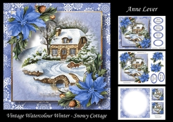 Vintage Watercolour Winter - Snowy Cottage