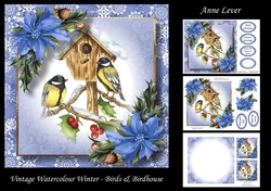 Vintage Watercolour Winter - Birds & Birdhouse