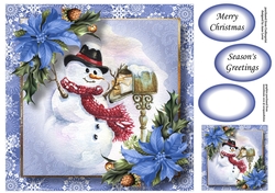 Vintage Watercolour Winter - Snowman & Letter Box 8x8