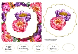 6x6 Watercolour Floral - Pink & Purple Peonies