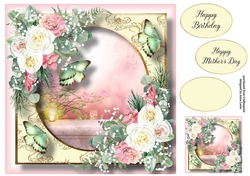 Beautiful Blooms & Butterflies - Pink & White Roses 8x8