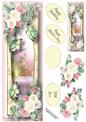Blooms & Butterflies - Pink & White Roses Large DL