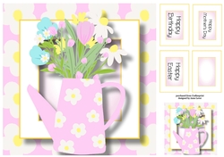 Pink Watering Can Of Spring Flowers, Birthday, Mothers Day, Easter