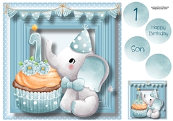 Baby Boy First Birthday - Elephant Cupcake 8x8