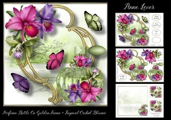 Perfume Bottle On Golden Frame - Tropical Orchid Blooms