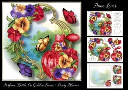 Perfume Bottle On Golden Frame - Pansy Blooms