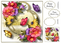 Blooms & Butterflies On Golden Frame - Summer Blooms 8x8