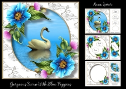 Gorgeous Swan With Blue Poppies