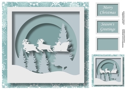 Christmas Faux Papercut Santa & Sleigh No Flowers