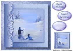 Christmas Monochrome Blue No Flowers - Building A Snowman