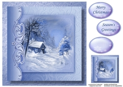 Christmas Monochrome Blue No Flowers - Cottage In The Woods