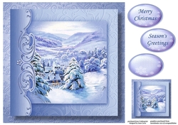 Christmas Monochrome Blue No Flowers - Snowy Village