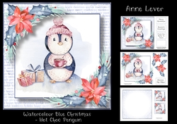 Watercolour Blue Christmas - Hot Choc Penguin