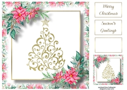 Golden Christmas Tree & Poinsettias 8x8