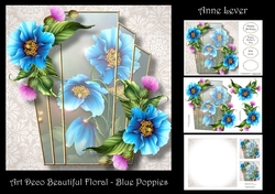 Art Deco Beautiful Floral - Blue Poppies