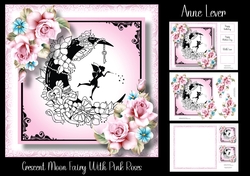 Crescent moon Fairy With Pink Roses