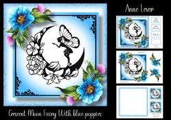 Crescent moon Fairy With Blue Poppies