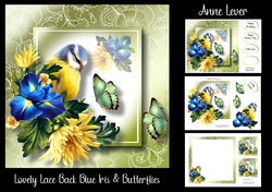 Lovely Lace Back Blue Iris & Butterflies