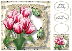 Fabulous Floral With Sheet Music - Pink Tulips 8x8