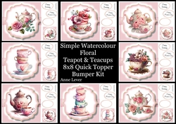 Simple Watercolour Floral Teapot & Teacups Bumper Kit