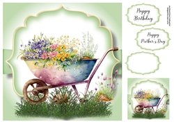 Simple Watercolour Wheelbarrow Of Flowers 4
