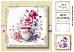 Simple Watercolour Teacup Of Flowers 7