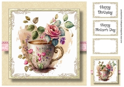 Simple Watercolour Teacup Of Flowers 8