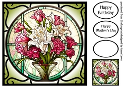 Floral Stained Glass Window - Pink Bouquet 3 8x8