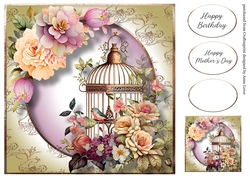 Vintage Floral Birdcage 2 8x8