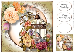Vintage Floral Birdcage 1 8x8
