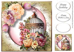 Vintage Floral Birdcage 3 8x8