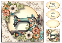 Vintage Floral Sewing Machine 1 8x8