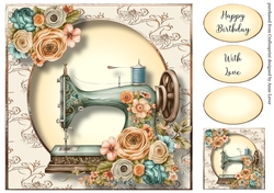Vintage Floral Sewing Machine 3 8x8