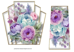 7x7 Art Deco Watercolour Bouquet - Blue & Purple