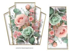 7x7 Art Deco Watercolour Bouquet - Mint & Soft Pink