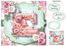 Vintage Pink Roses Sewing - Sewing Machine 8x8