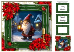 Jolly Gnome & Red Poinsettias 8x8