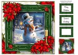 Jolly Snowman & Red Poinsettias 8x8