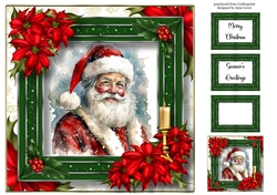 Jolly Father Christmas & Red Poinsettias 8x8