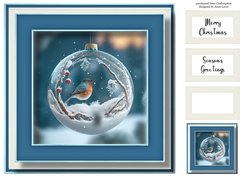 Bird In Snowy Christmas Bauble 1 8x8 - No Flowers